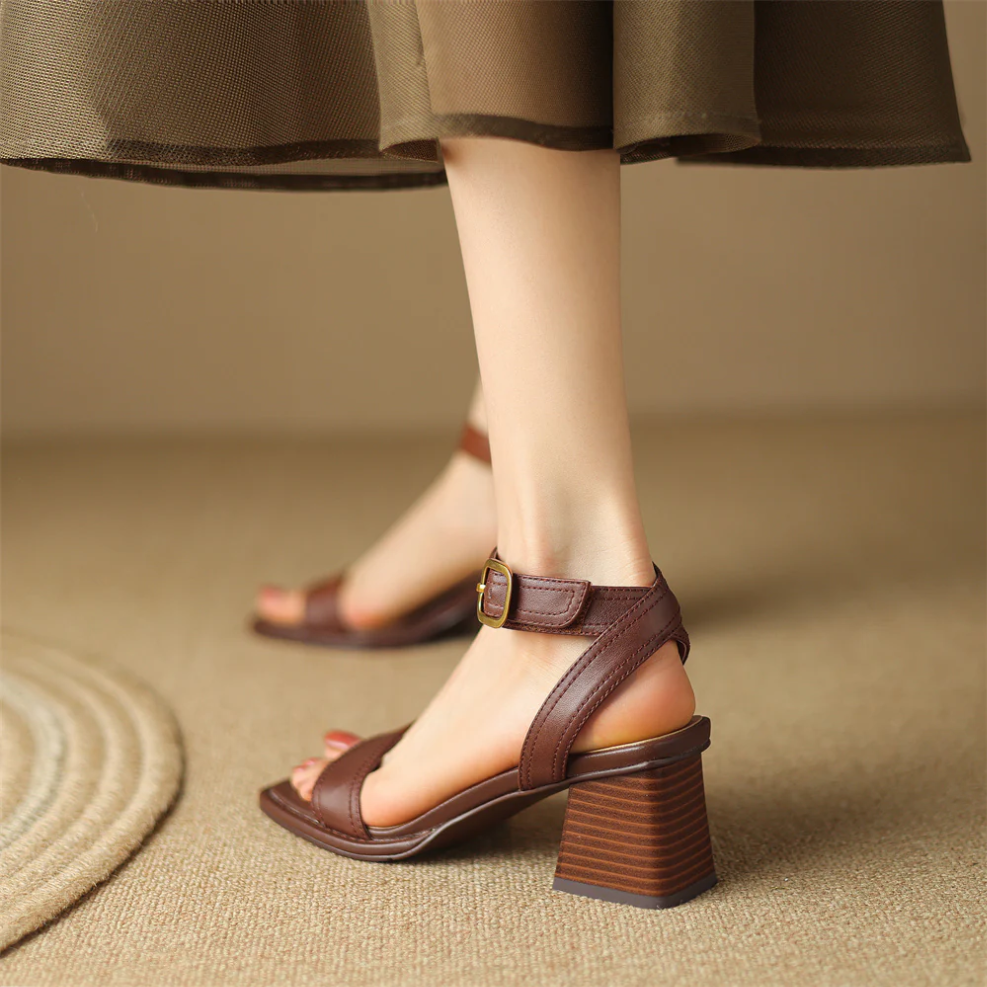 Brown Block Heel Ankle Sandal